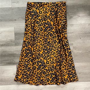 Satin Leopard Print Midi Skirt Orangey shade with Blue Spots